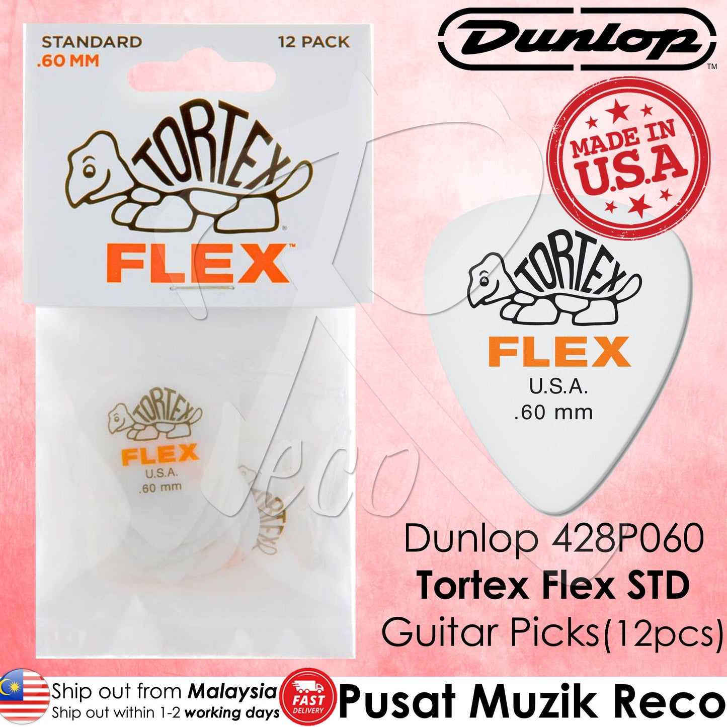 Jim Dunlop 428P060 Tortex Flex Standard 0.60mm Guitar Picks Player Pack - Reco Music Malaysia