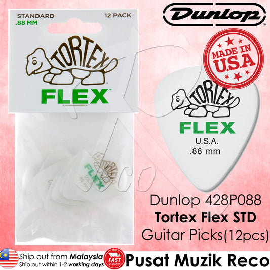 Jim Dunlop 428P088 Tortex Flex Standard Guitar Pick 0.88mm Guitar Picks Player Pack - Reco Music Malaysia