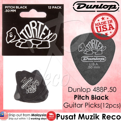Dunlop 488P.50 Tortex Pitch Black Standard Guitar Picks Player Pack (12pcs) | Reco Music Malaysia