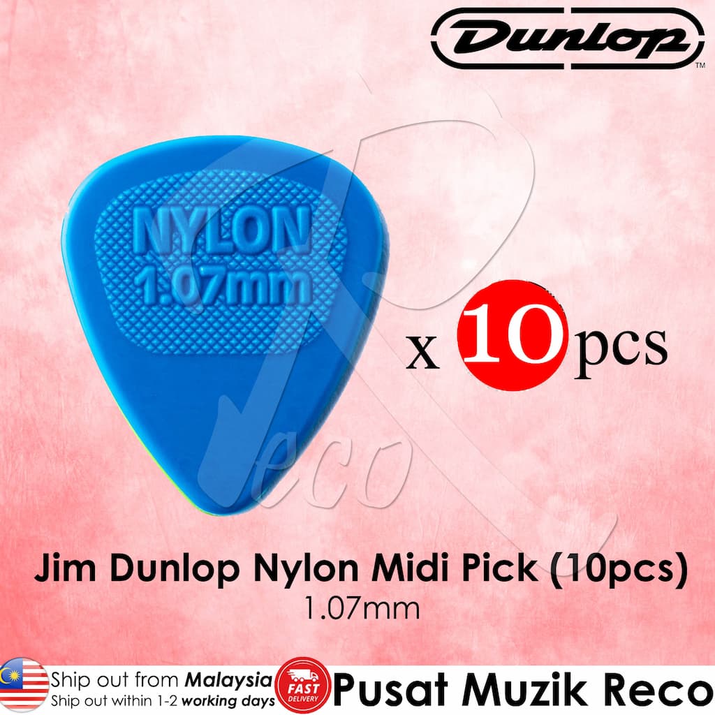 10 x Jim Dunlop Nylon Midi Guitar Pick 1.07mm Blue - Reco Music Malaysia