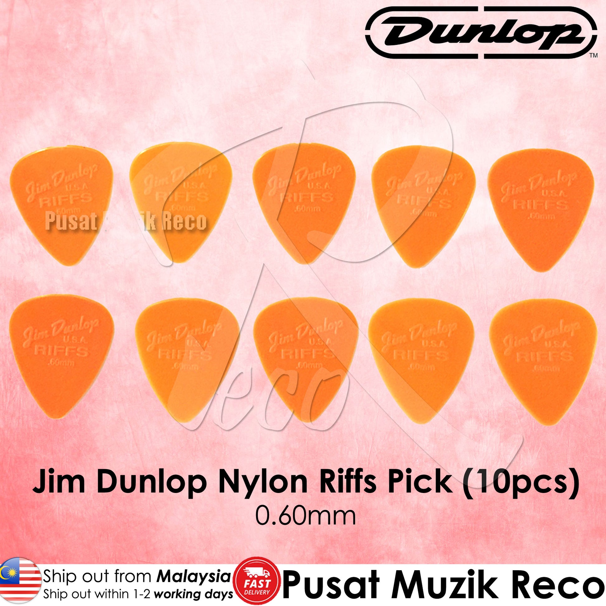 Jim Dunlop 4350 Nylon Riffs Guitar Pick 0.60mm Orange - Reco Music Malaysia