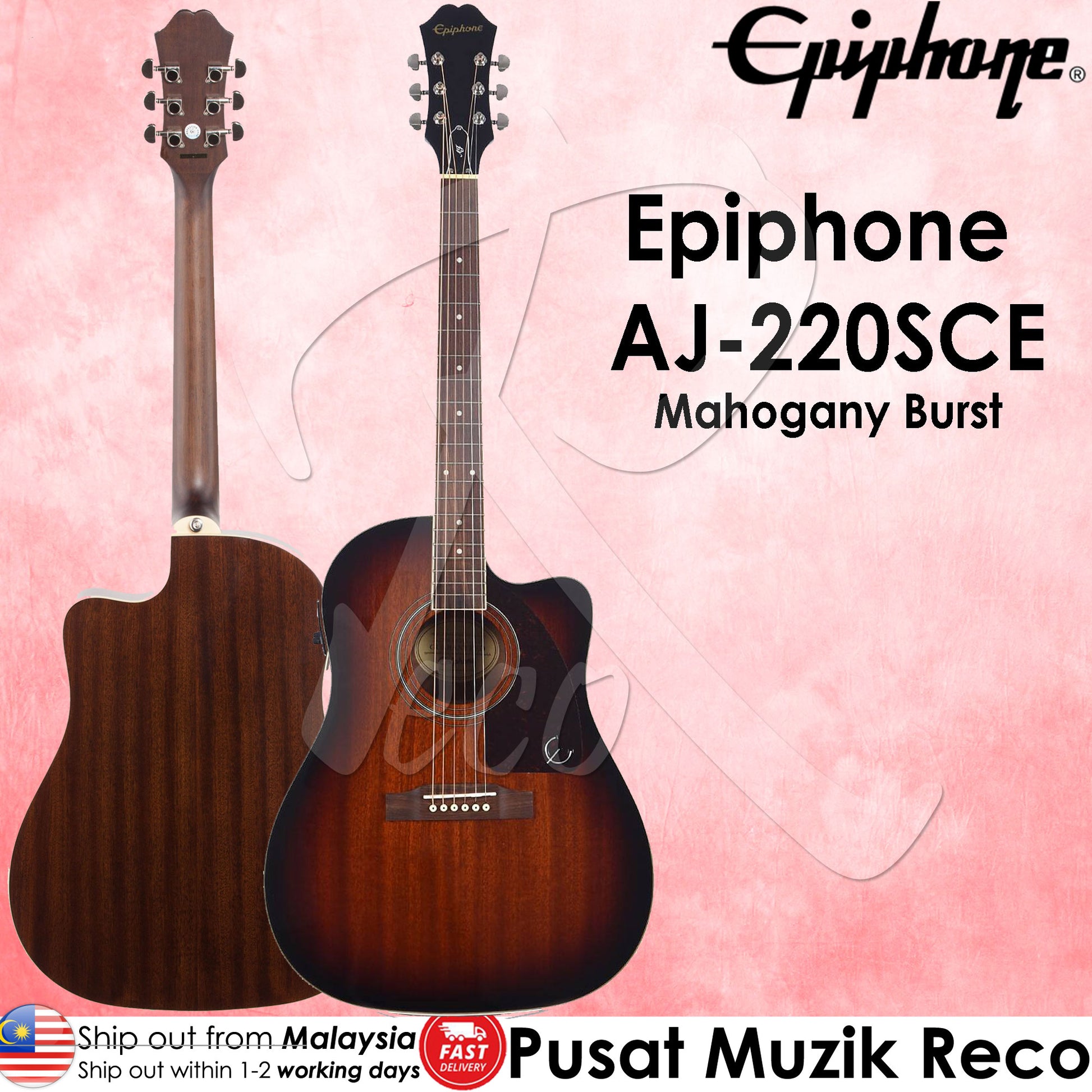 Epiphone AJ-220SCE - Mahogany Burst (AJ220SCE MB) | Reco Music Malaysia