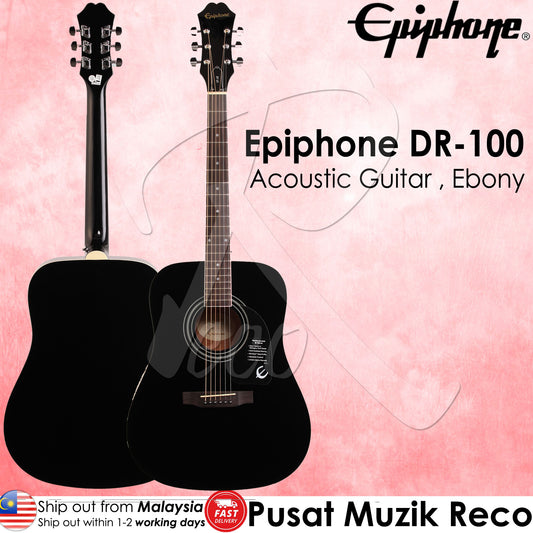 Epiphone DR-100 EB Acoustic Guitar Dreadnought Ebony  - Reco Music Malaysia