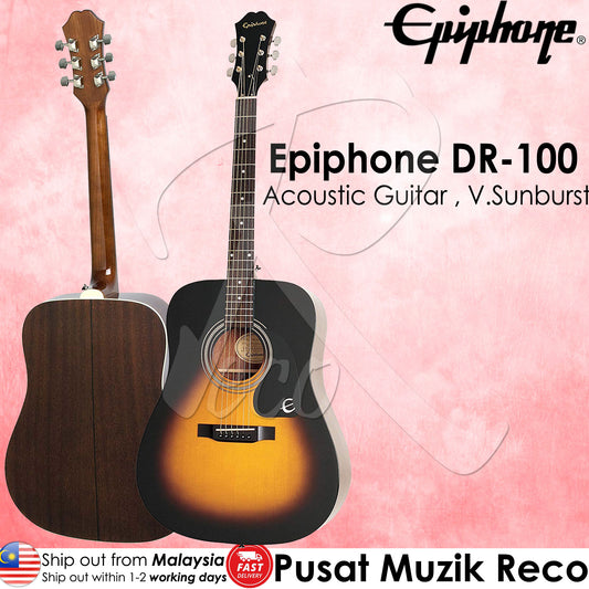 Epiphone DR-100 VS Acoustic Guitar Dreadnought Vintage Sunburst - Reco Music Malaysia