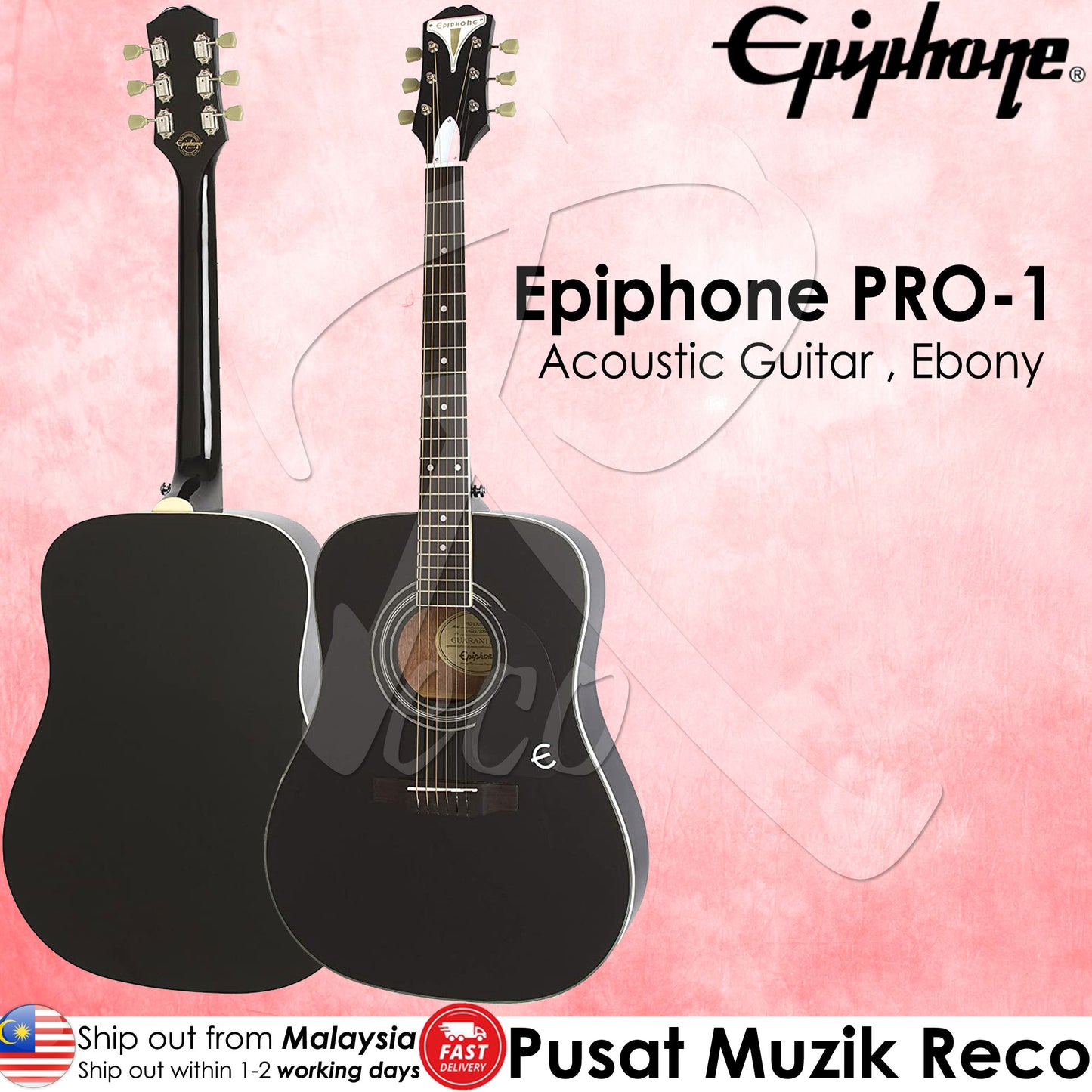 Epiphone PRO-1 EB Acoustic Guitar Ebony  - Reco Music Malaysia