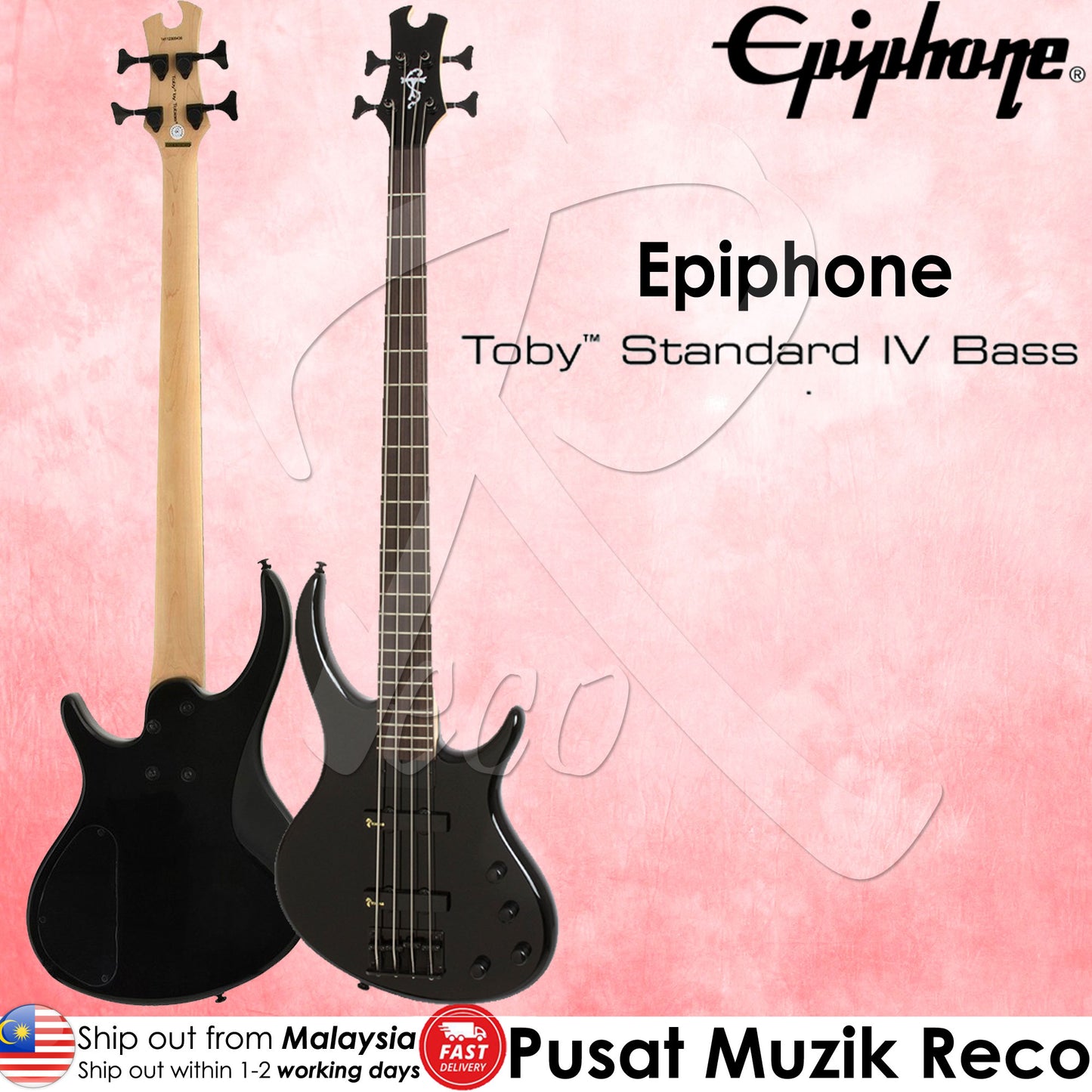 Epiphone Toby Standard-IV 4-String Bass Guitar , Ebony | Reco Music Malaysia