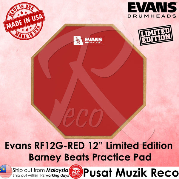 Evans RF12G Red 12in Limited Edition Barney Beats RealFeel Drum Practice Pad - Reco Music Malaysia