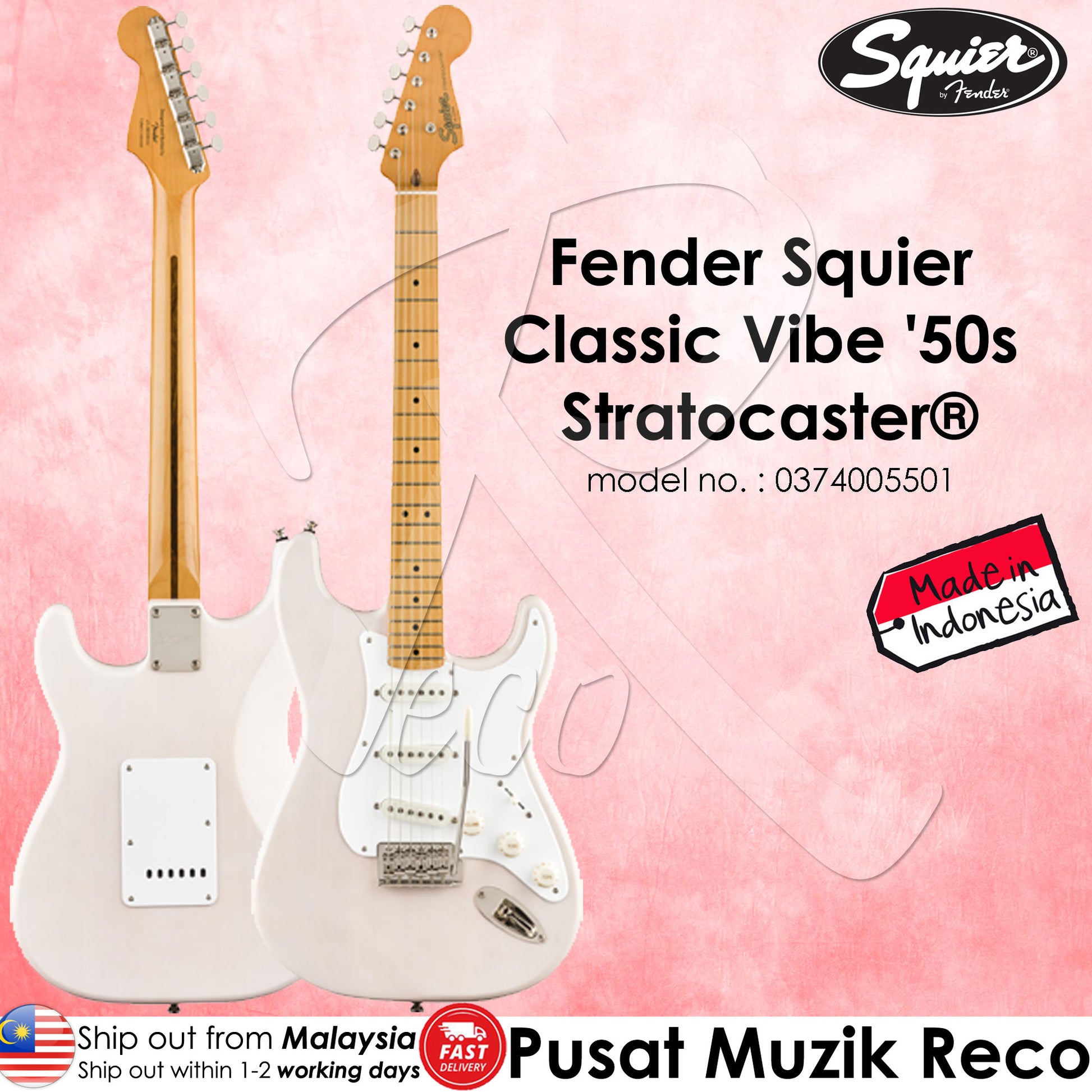 Fender Squier 0374005501 Classic Vibe 50s Stratocaster Electric Guitar White Blonde Maple FB - Reco Music Malaysia