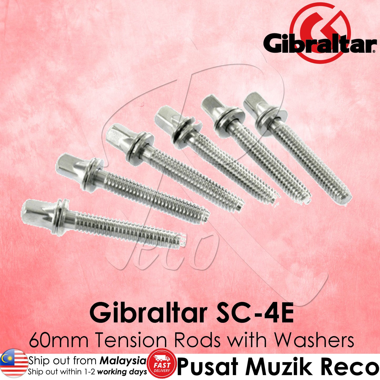 Gibraltar SC-4E 2-3/8 inch 60mm Tension Rods w/Washer -6/Pack | Reco Music Malaysia