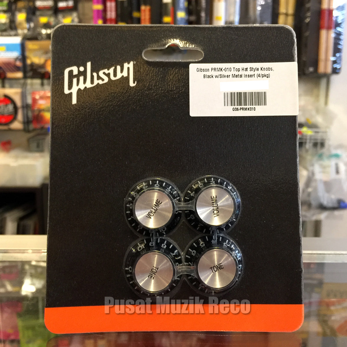 Gibson PRMK-010 Top Hat Knobs w/Metal Insert - Black w/Silver - Reco Music Malaysia