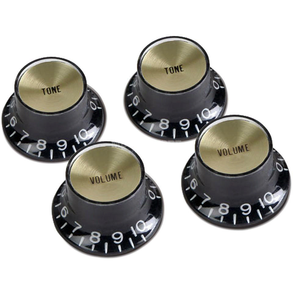 Gibson PRMK-020 Top Hat Knobs w/Metal Insert - Black w/Gold - Reco Music Malaysia