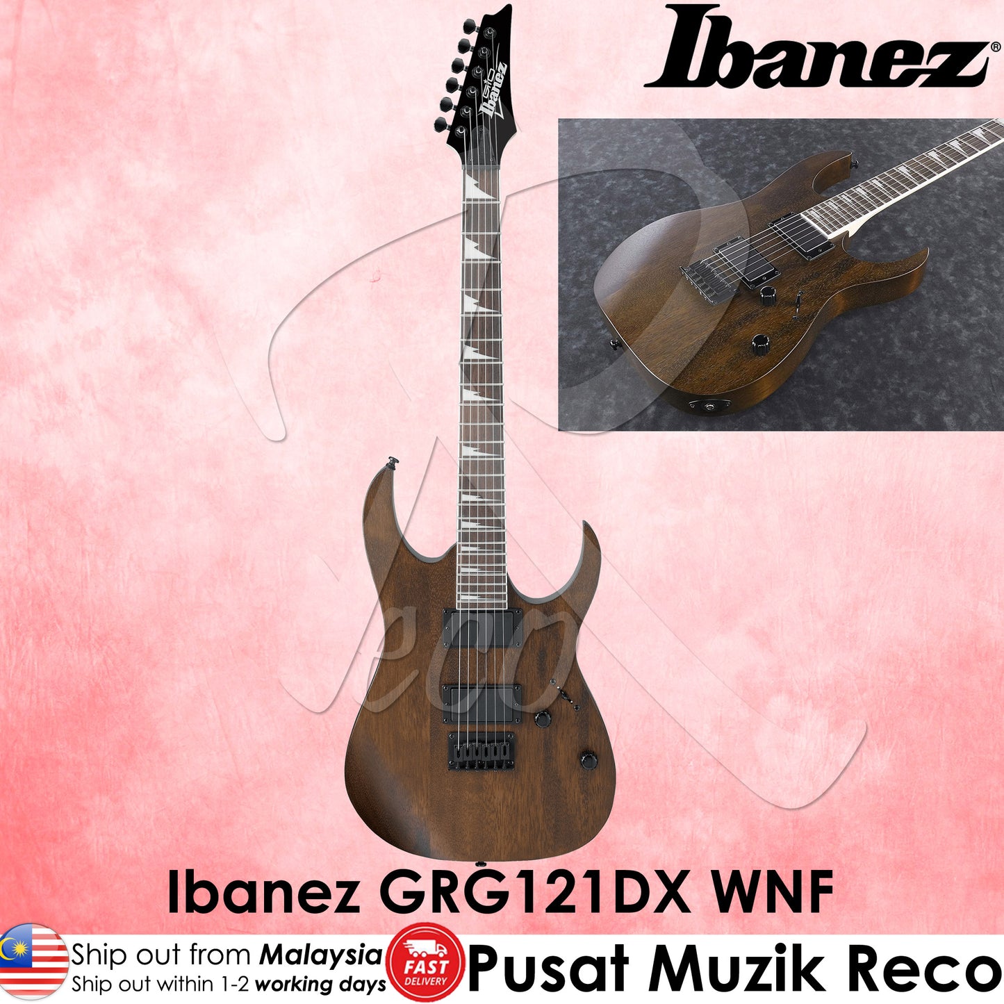 Ibanez GRG121DX-WNF Walnut Flat 24 Frets Electric Guitar - Reco Music Malaysia