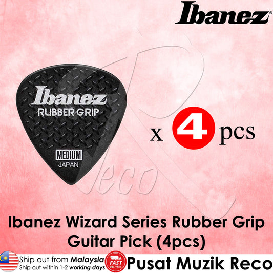 Ibanez PA16MRG/BK Wizard Series Rubber Grip NON SLIP Black Guitar Picks Medium 0.8mm x 4pcs - Reco Music Malaysia