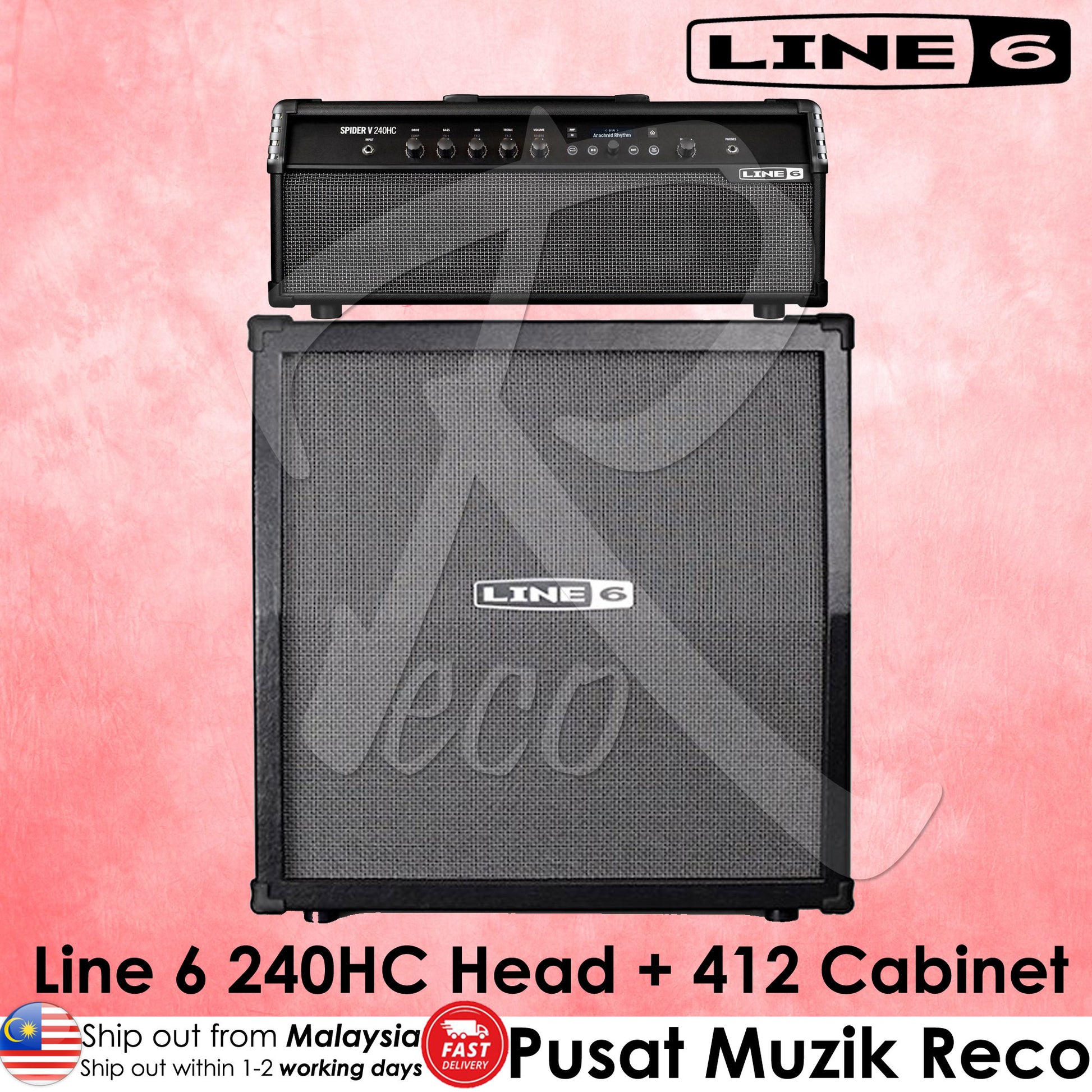 Line 6 Spider V 240HC Electric Guitar Amp Head + 412 Cabinet 240W 4x12 - Reco Music Malaysia