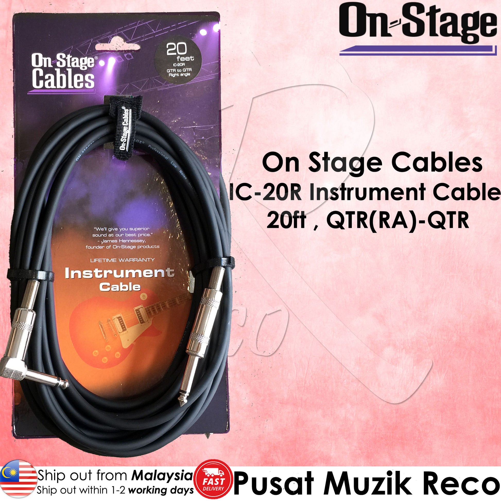OSS IC-20R Instrument Guitar Cable 20ft Right Angle | Reco Music Malaysia