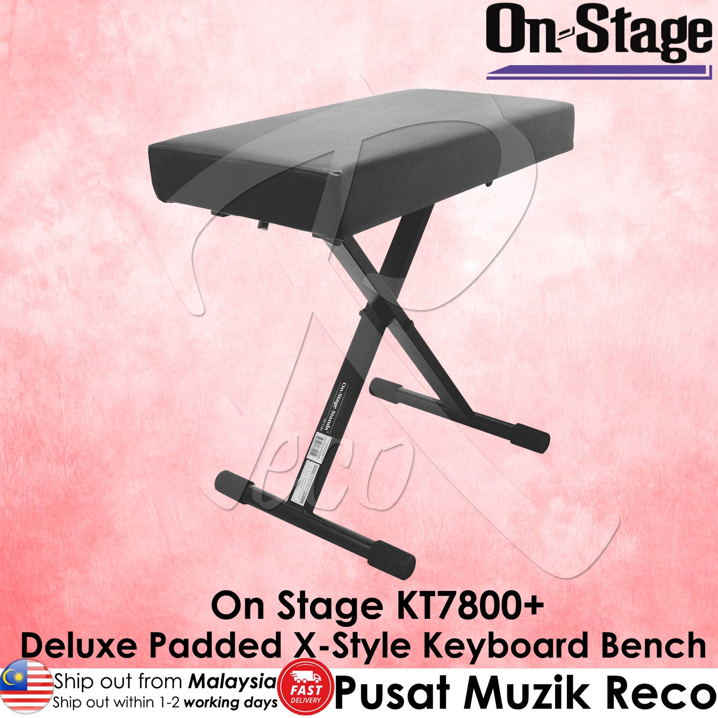 On Stage KT7800+ Deluxe Padded X-Style Keyboard Bench - Reco Music Malaysia