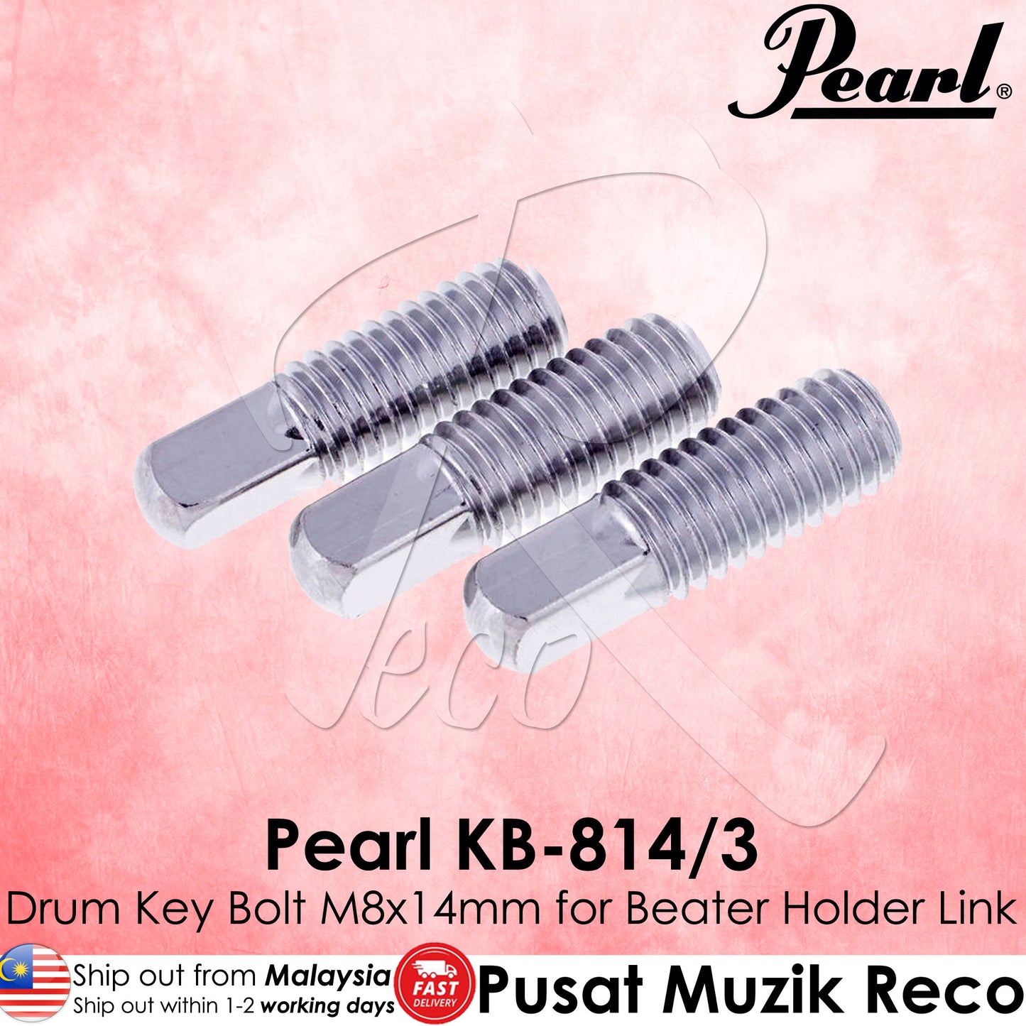 Pearl KB-814/3 3 Pack Of Drum Key Bolt M8x14mm For Beater Holder Link - Reco Music Malaysia