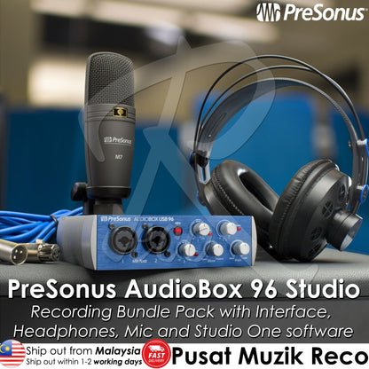 PreSonus AudioBox 96 Studio Recording Bundle Package with Interface, Headphones, Microphone and Studio One software - Reco Music Malaysia