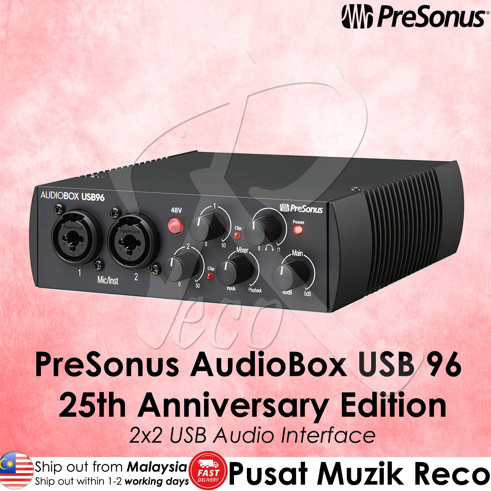 PreSonus AudioBox USB 96 24-bit 2x2 USB 2.0 Audio Interface - Reco Music Malaysia