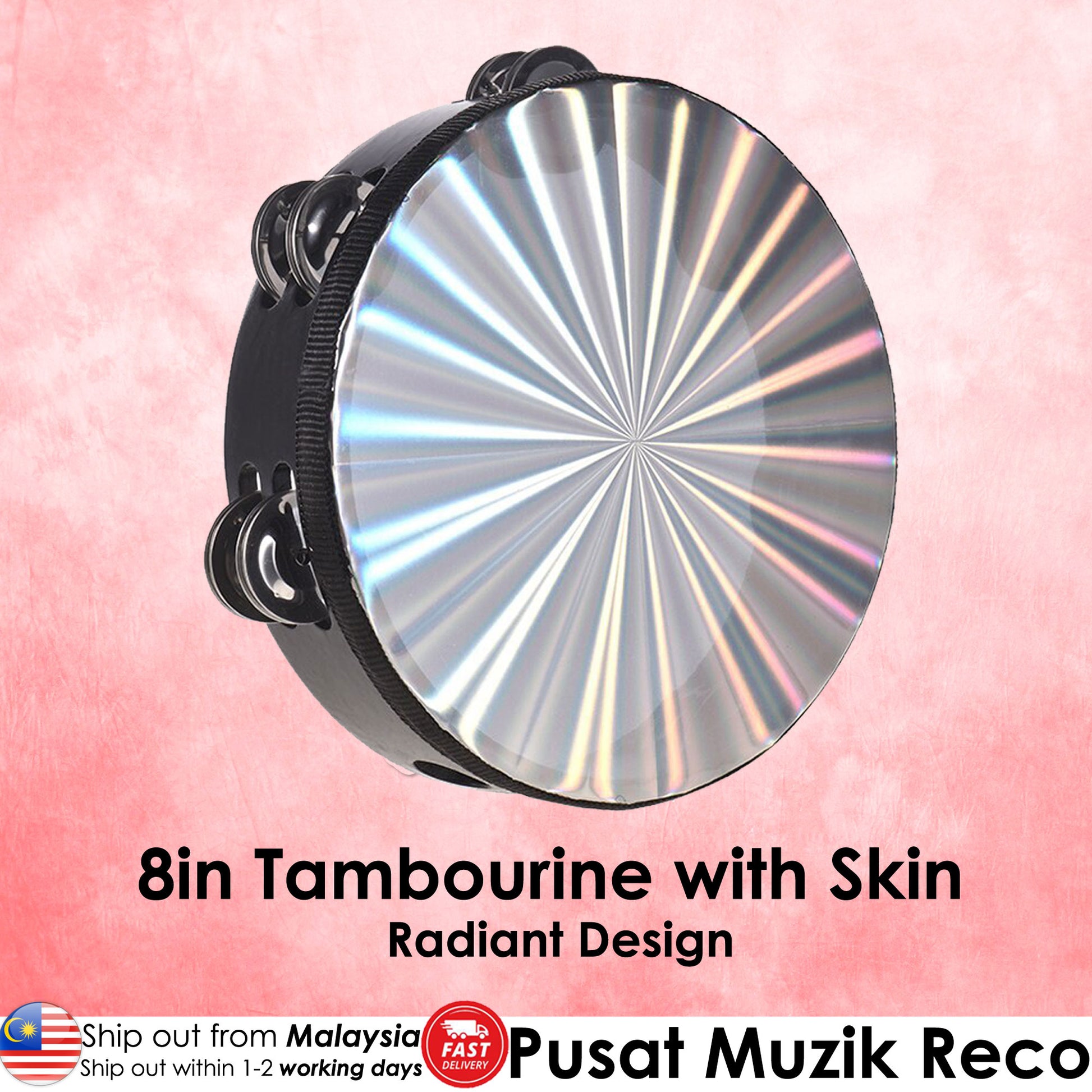 RM 8 Inch Wooden Radiant Tambourine with Skin Double Row Jingles | Reco Music Malaysia