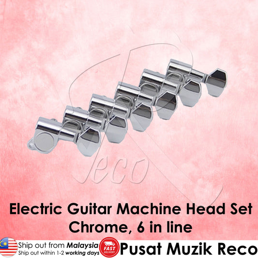 RM Electric Guitar Machine Heads SET Tuning Pegs Tuners 6 in Line Chrome - Reco Music Malaysia