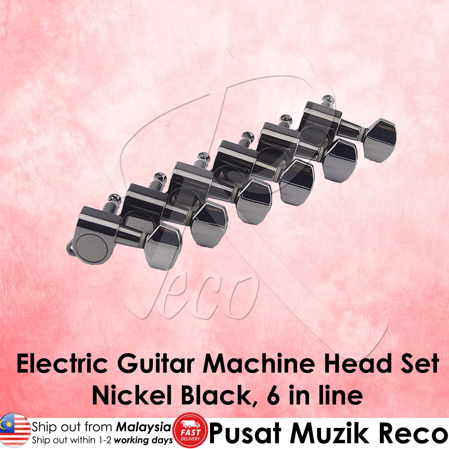 RM Electric Guitar Machine Heads SET Tuning Pegs Tuners 6 in Line Black Nickel - Reco Music Malaysia