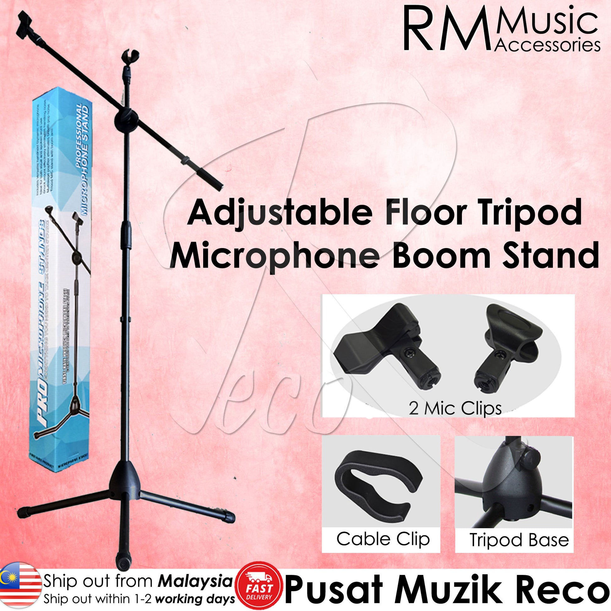 RM S70 Adjustable Floor Tripod Microphone Boom Stand - Reco Music Malaysia