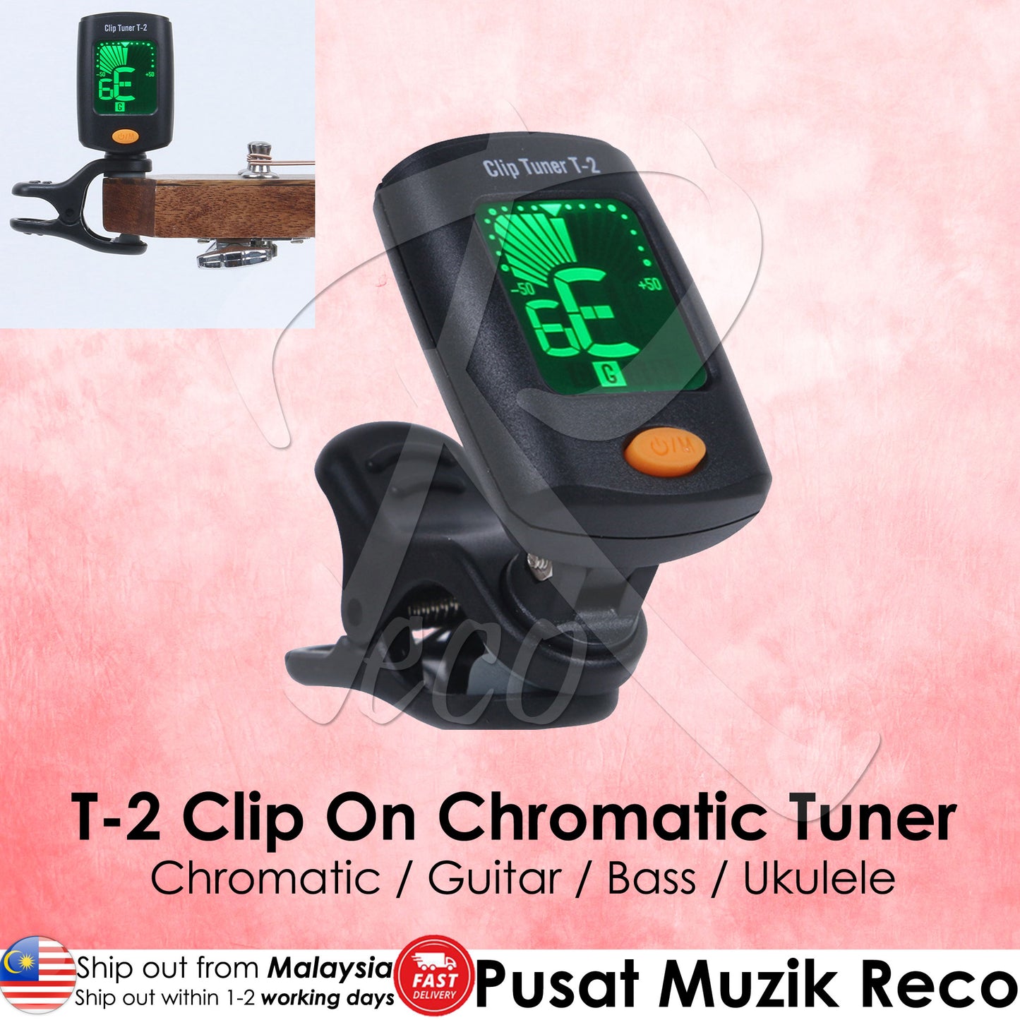 RM T-2 Chromatic Clip On Tuner Guitar Bass Ukulele - Reco Music Malaysia
