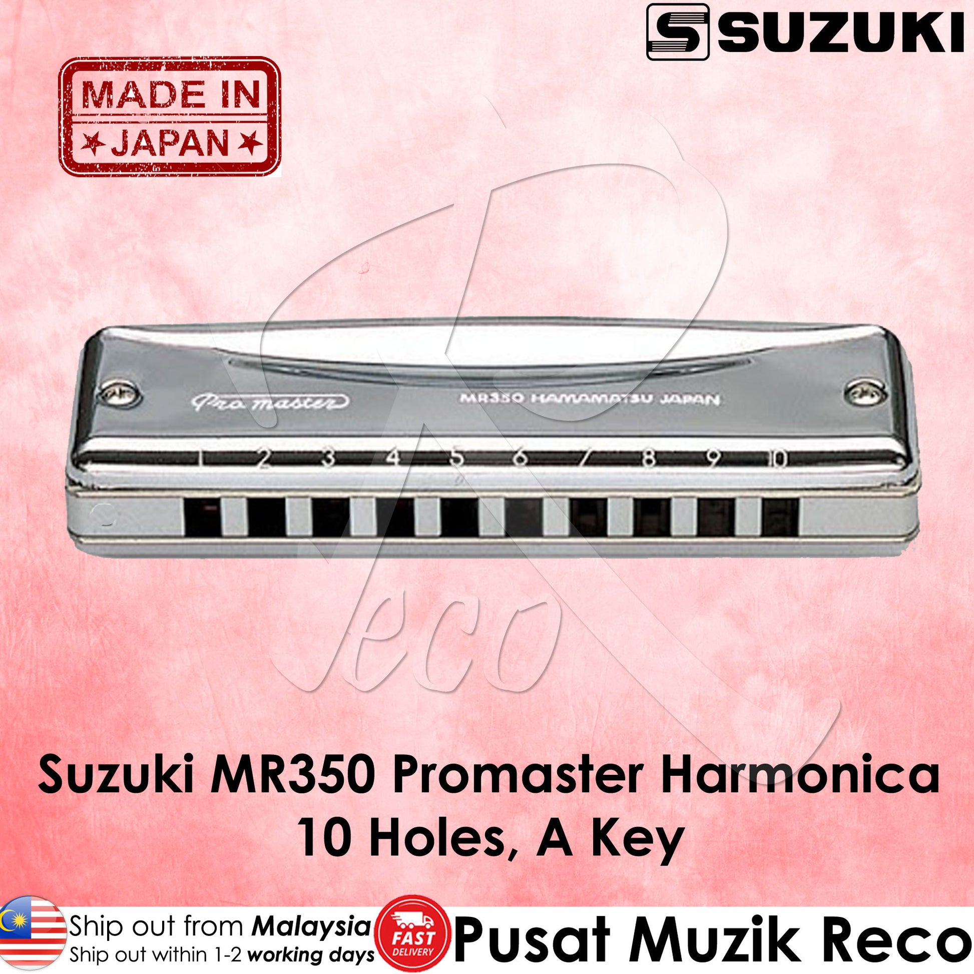Suzuki MR350 A Key Promaster Professional 10 Hole Diatonic Harmonica - Reco Music Malaysia