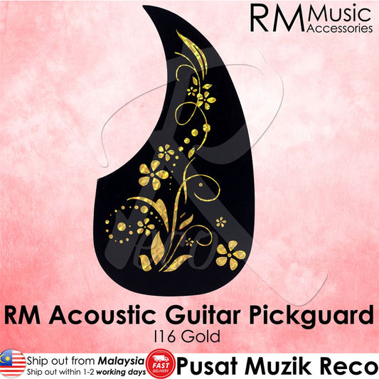 RM Acoustic Guitar Pickguard - I16 Gold Flower - Reco Music Malaysia