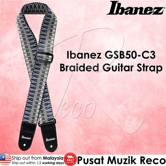 Ibanez GSB50 C3 Braided Guitar Strap Blue Grey - Reco Music Malaysia
