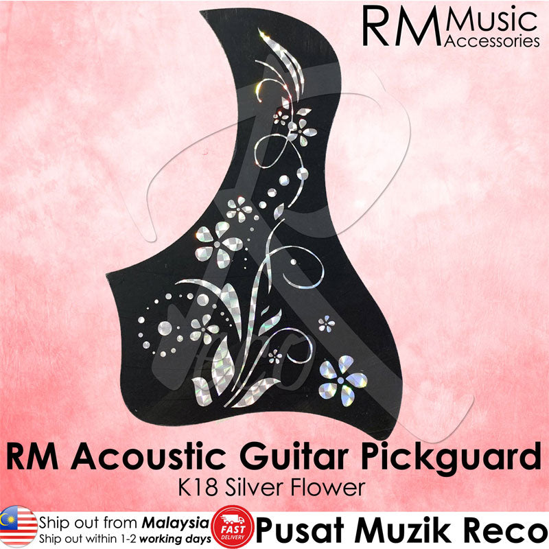 RM Acoustic Guitar Pickguard - K18 Silver Flower - Recomusic