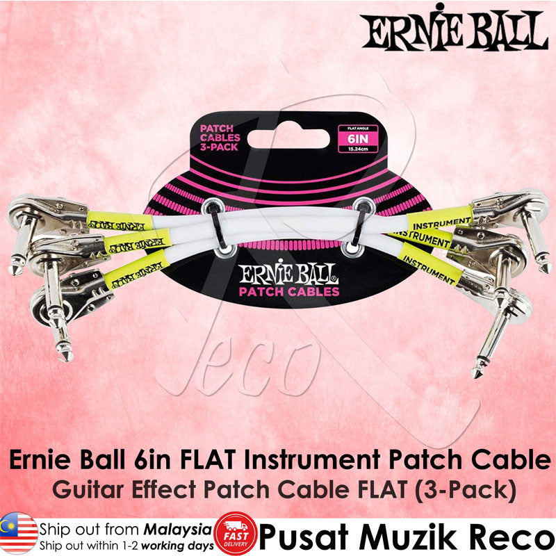 Ernie Ball 6052 FLAT Guitar Effect Patch Cable 6in , Pack of 3 - Reco Music Malaysia