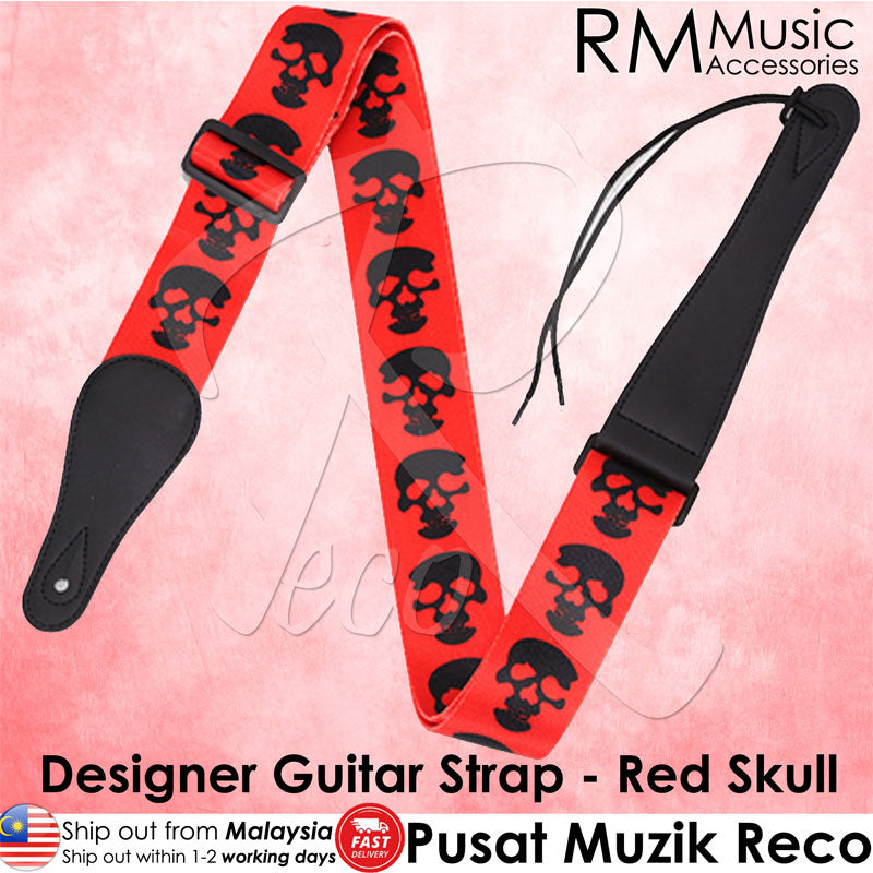 RM Designer Polyester Guitar Strap - Red Skull - Recomusic
