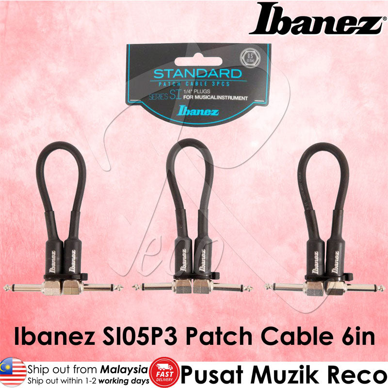 Ibanez SI05P3 Guitar Patch Cable Pack of 3 , 2 Right Angled 0.5ft - Recomusic