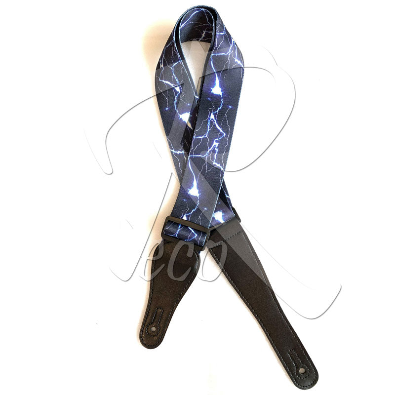 RM Designer Polyester Guitar Strap - Blue Lightning - Recomusic