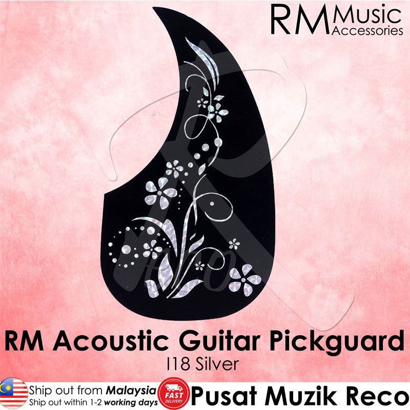 RM Acoustic Guitar Pickguard - I16 Silver Flower - Recomusic