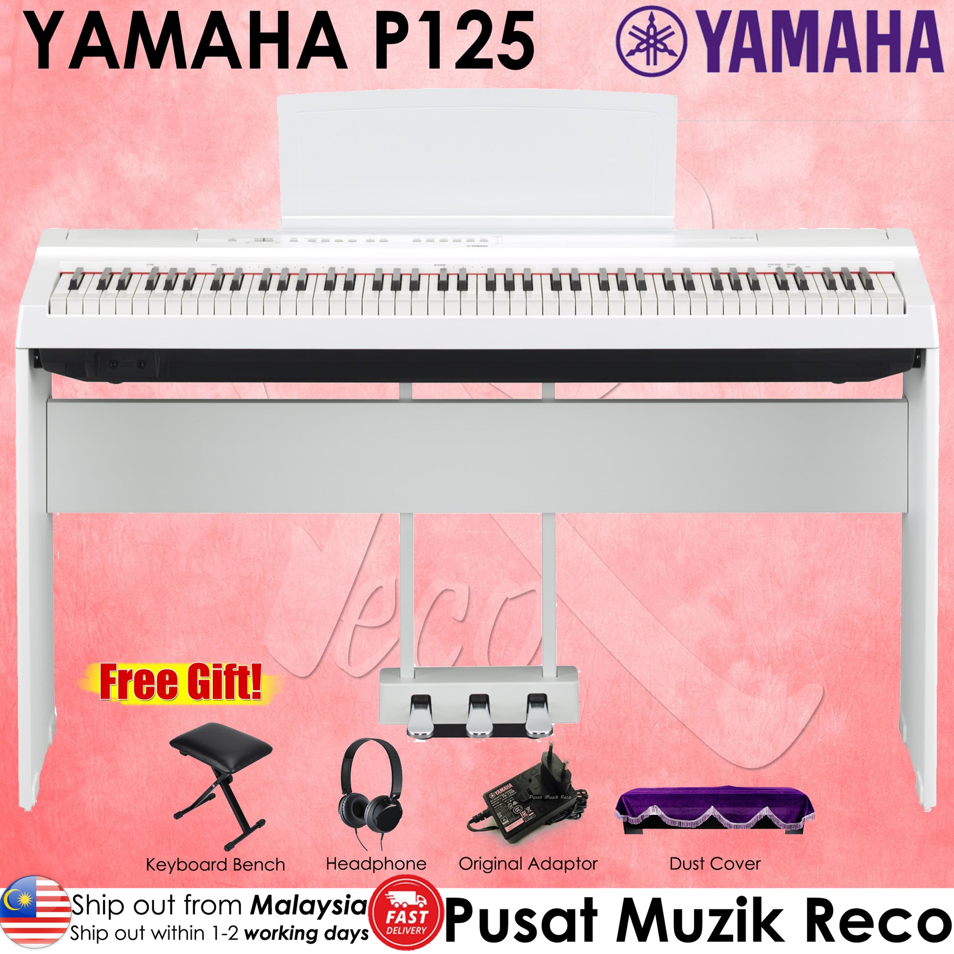 Yamaha P-125 88-Key Weighted Action Digital Piano - Reco Music Malaysia