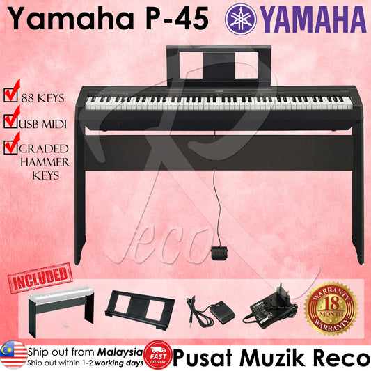 Yamaha P-45 88-key Weighted Action Graded Hammer Digital Piano | Reco Music Malaysia