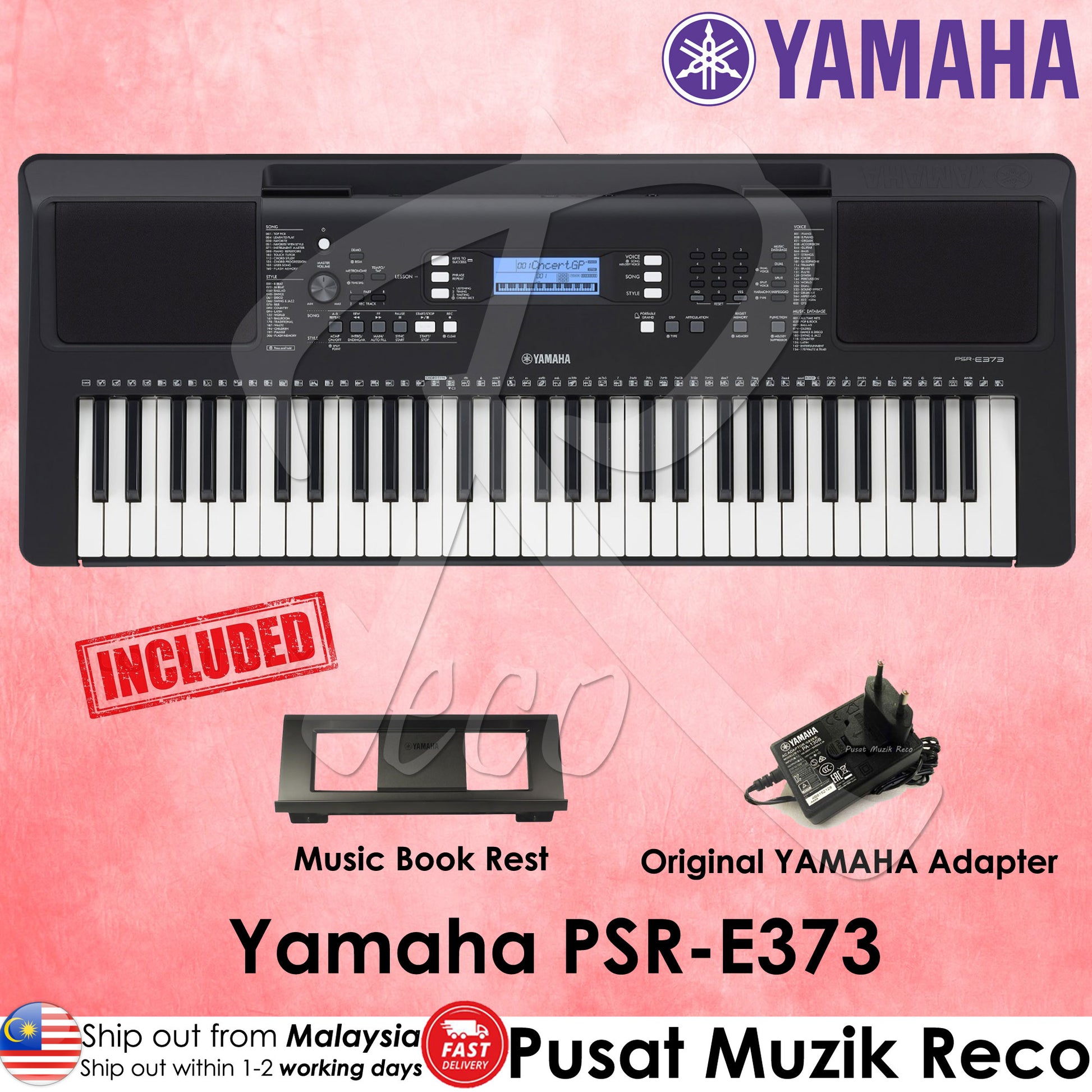 Yamaha PSR-E373 61-Keys Portable Arranger with Original Adaptor - Reco Music Malaysia