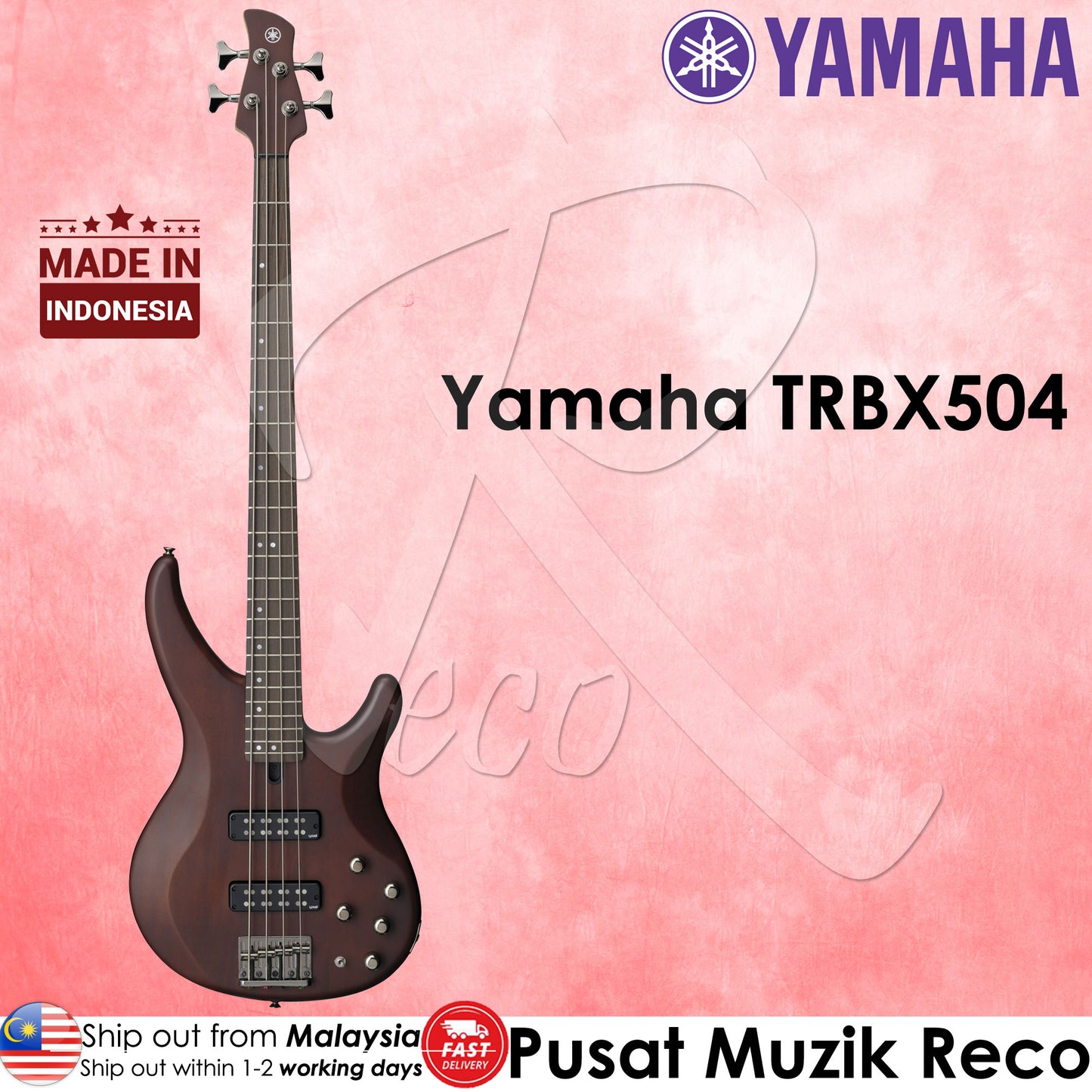 Yamaha TRBX504 TBN 4 String Premium Electric Bass Guitar Translucent Brown | Reco Music Malaysia