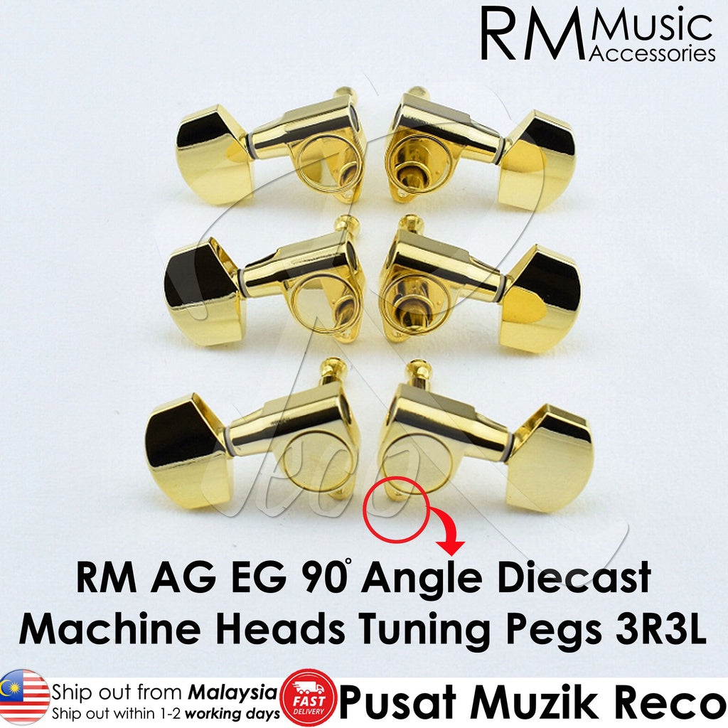 RM GF1341-GD Diecast SL 3R 90 Degree Angle GOLD Guitar Machine Head SET Tuning Peg Tuner - Reco Music Malaysia