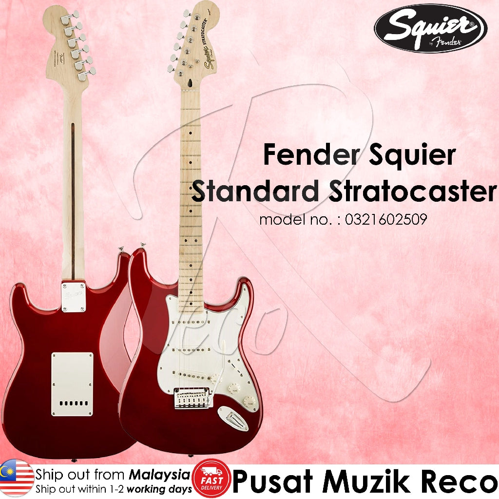 Fender Squier 0321602509 Standard Stratocaster Electric Guitar, Maple Fingerboard, Candy Apple Red - Reco Music Malaysia
