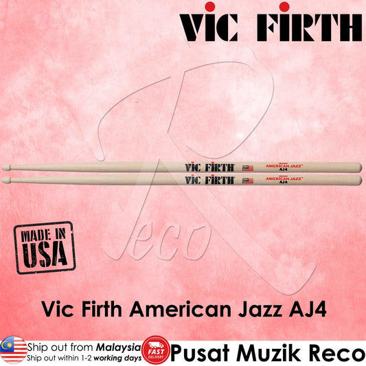Vic Firth AJ4 American Jazz Hickory Drumstick Drum Stick, Wood Tip - Reco Music Malaysia