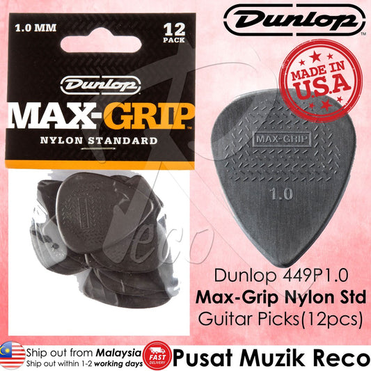 Jim Dunlop 449P100 1.0mm Max-Grip Nylon Standard Guitar Picks, 12-Pack - Reco Music Malaysia