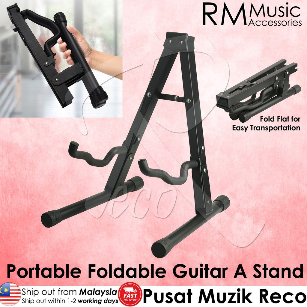 RM RAS60 FOLD FLAT FOLDABLE Guitar A Stand for Acoustic, Electric, Bass Guitar and Ukulele - Reco Music Malaysia