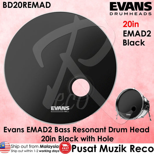 Evans BD20REMAD EMAD2 20 Inch Clear Bass Resonant Drum Head WITH HOLE - Reco Music Malaysia