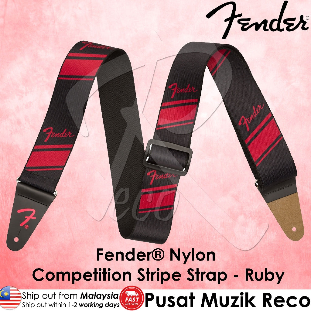 Fender® 2 Inch Nylon Competition Stripe Guitar Strap - Ruby | Reco Music Malaysia