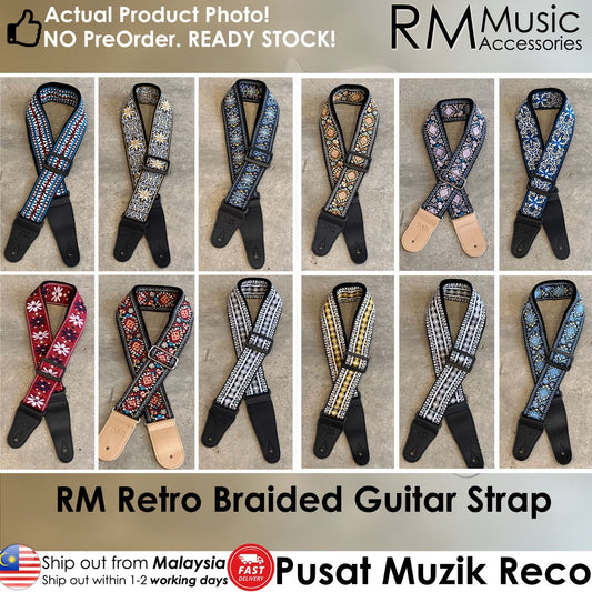 RM Acoustic Electric Bass RETRO Design BRAIDED Cotton Guitar Strap - Reco Music Malaysia