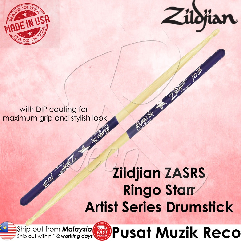 Zildjian ZASRS Ringo Starr Artist Series Drumstick with Purple DIP Grip【MADE IN USA】- Reco Music Malaysia